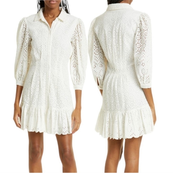 Veronica Beard Kylan Eyelet Lace Cotton Shirtdress White Size 8 NWOT - Picture 3 of 16